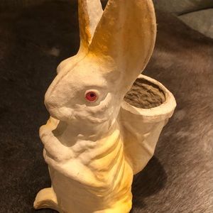 Vintage & Rare Large Papier Mache Easter Bunny Candy Container in Orange